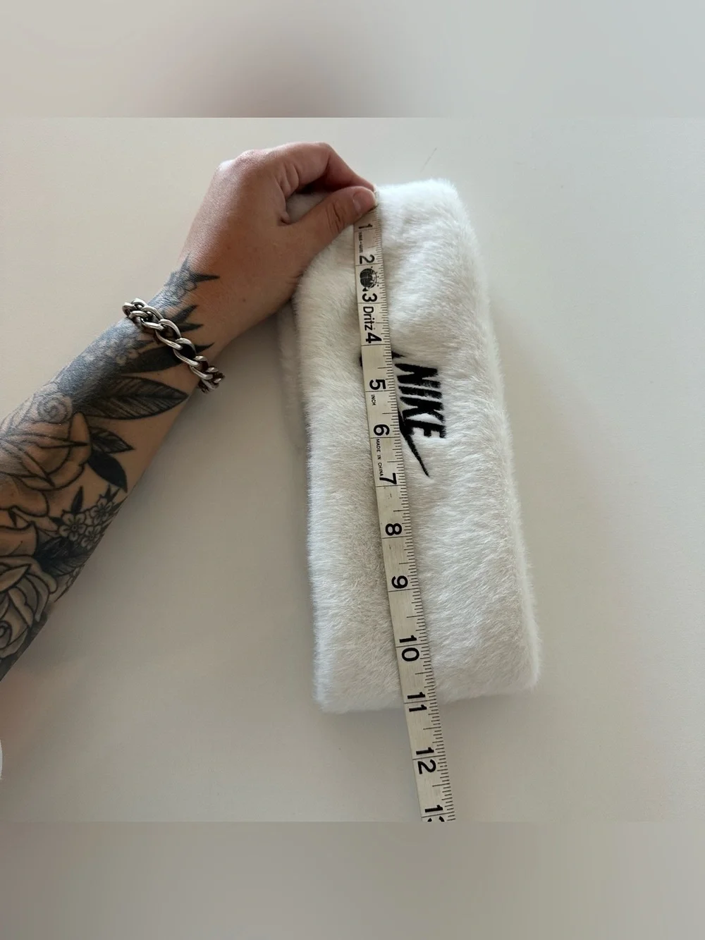 Y2K Style Nike White Furry Plush Baddie Loungewear Logo Headband Winter Cozy